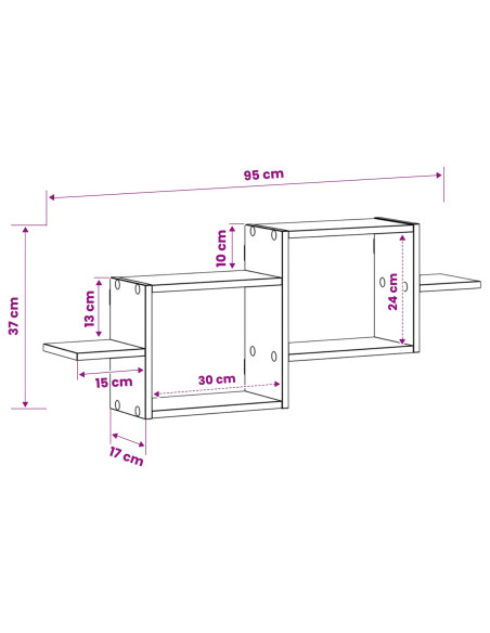 Scaffale da parete Rovere Nero 95 x 17 x 37 cm