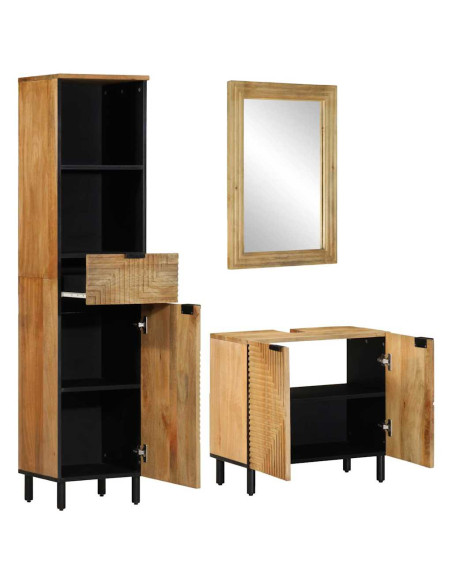 Set Mobili da Bagno 3pz Marrone in Legno Massello di Mango