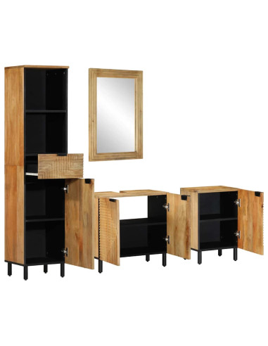 Set Mobili da Bagno 4 pz Marrone in Legno Massello di Mango