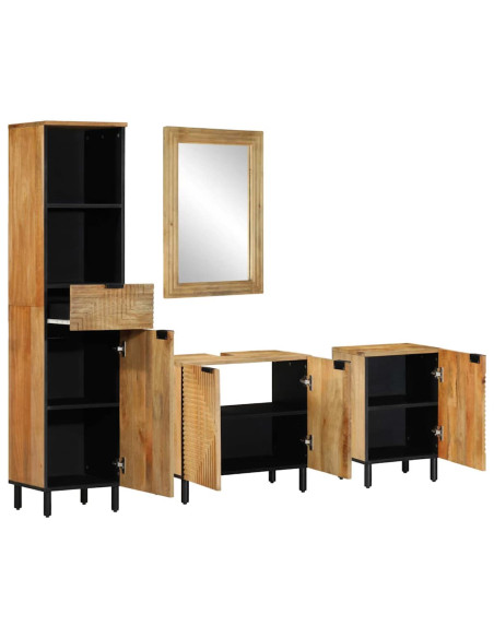Set Mobili da Bagno 4 pz Marrone in Legno Massello di Mango