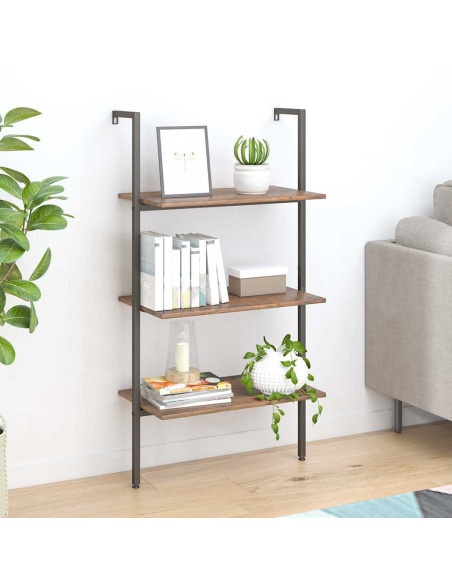 Scaffale Pendente 3 Livelli Marrone Scuro e Nero 64x35x120,5 cm