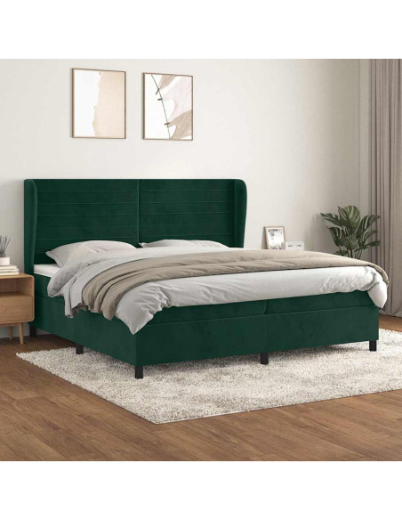 Giroletto a Molle con Materasso Verde Scuro 200x200 cm Velluto