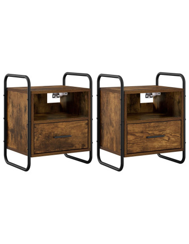 Mobiletto da Letto Appeso 2 pz Rovere Fumo 40 x 30 x 50 cm
