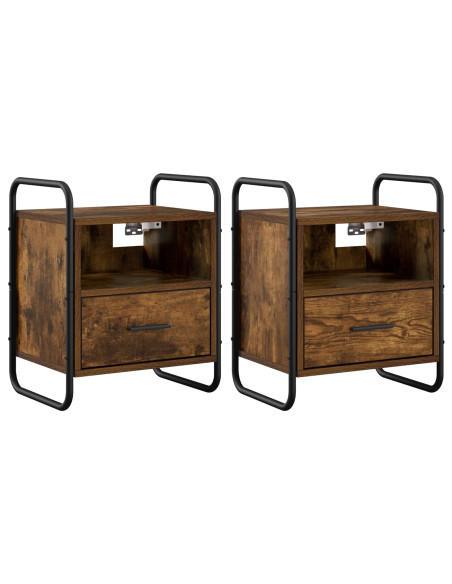 Mobiletto da Letto Appeso 2 pz Rovere Fumo 40 x 30 x 50 cm