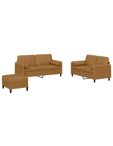 Set di Divani 3 pz con Cuscini Marrone in Velluto