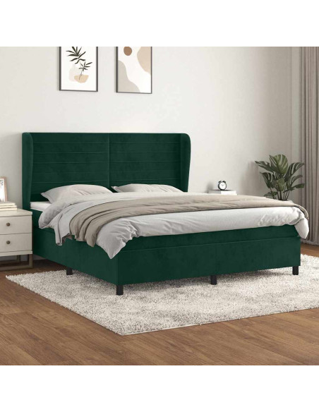 Giroletto a Molle con Materasso Verde Scuro 180x200 cm Velluto