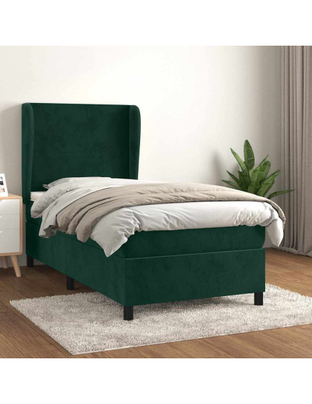 Giroletto a Molle con Materasso Verde Scuro 90x200 cm Velluto