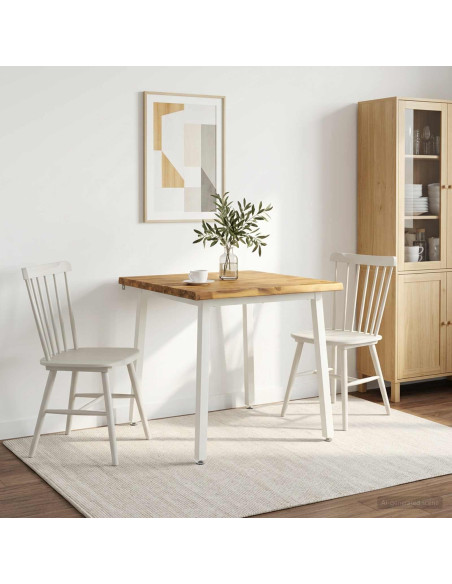 80 x 80 x 75 cm Legno di Acacia Massello Bianco Quadrato