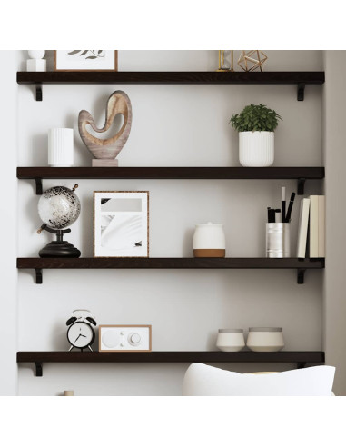 Ripiano Muro Marrone Scuro 80x10x4 cm Massello Rovere Trattato