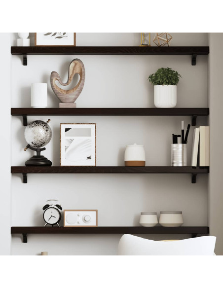 Ripiano Muro Marrone Scuro 80x10x4 cm Massello Rovere Trattato