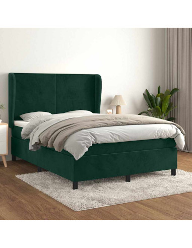 Giroletto a Molle con Materasso Verde Scuro 140x200 cm Velluto