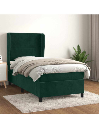 Giroletto a Molle con Materasso Verde Scuro 90x190 cm Velluto