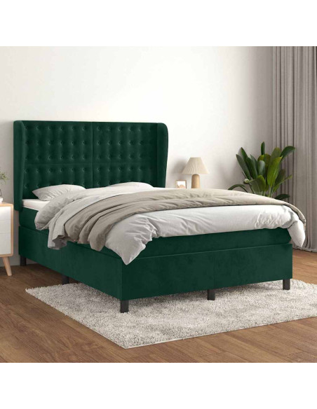 Giroletto a Molle con Materasso Verde Scuro 140x200 cm Velluto