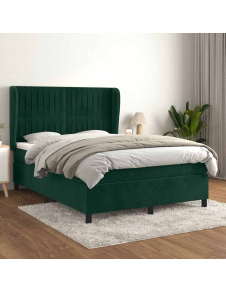 Giroletto a Molle con Materasso Verde Scuro 140x190 cm Velluto