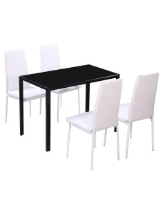 Set Tavolo da Pranzo 5 pz in Pelle Artificiale Nero e Bianco 2