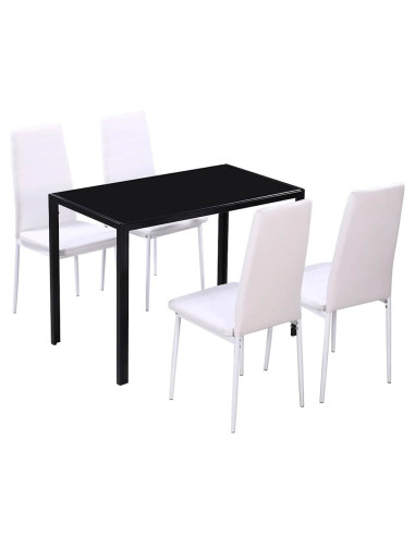 Set Tavolo da Pranzo 5 pz in Pelle Artificiale Nero e Bianco