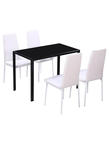 Set Tavolo da Pranzo 5 pz in Pelle Artificiale Nero e Bianco