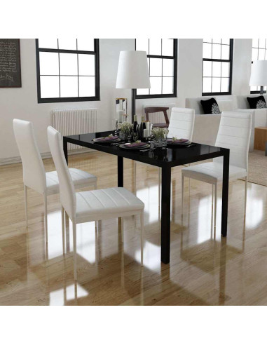 Set Tavolo da Pranzo 5 pz in Pelle Artificiale Nero e Bianco
