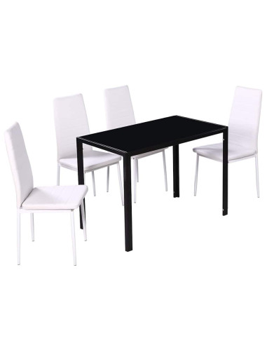 Set Tavolo da Pranzo 5 pz in Pelle Artificiale Nero e Bianco