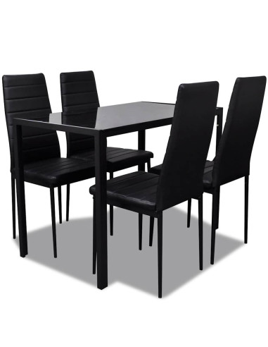Set da Pranzo 5 pz in Pelle Artificiale Nero