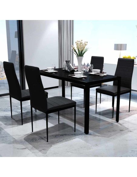 Set da Pranzo 5 pz in Pelle Artificiale Nero