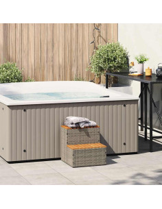 Bordo per Vasca Idromassaggio Grigio Polyrattan&Massello Acacia