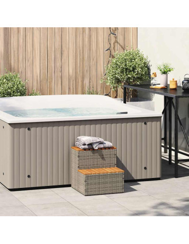 Bordo per Vasca Idromassaggio Grigio Polyrattan&Massello Acacia