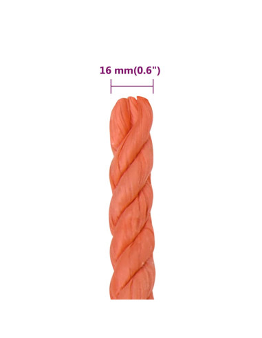 Corda da Lavoro Arancione 16 mm 25 m in Polipropilene