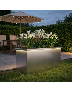 Fioriera da giardino con LED Argento 30 x 80 x 30 cm