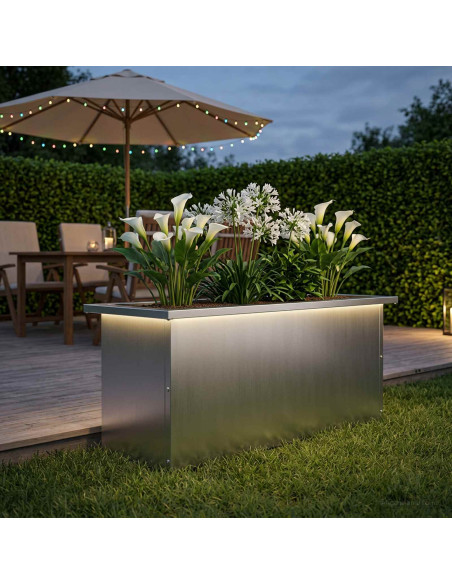Fioriera da giardino con LED Argento 30 x 80 x 30 cm