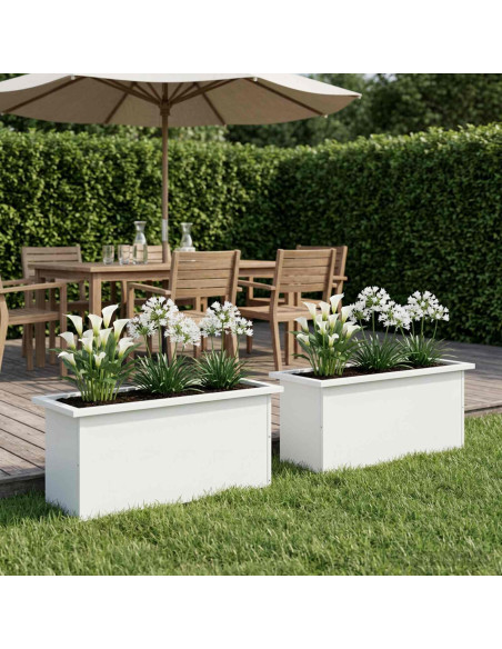 Fioriera da giardino con LED 2 pz Bianco 30 x 80 x 30 cm