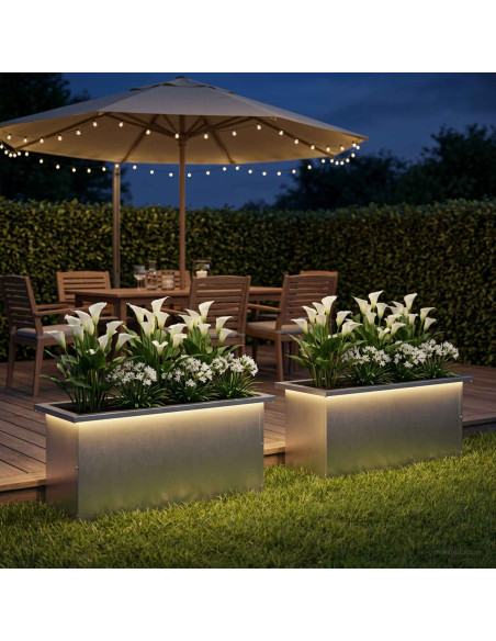 Fioriera da giardino con LED 2 pz Argento 30 x 80 x 30 cm