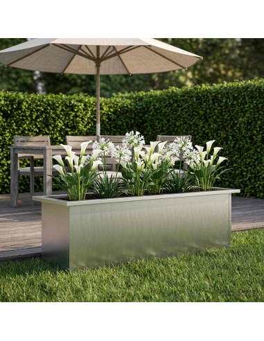 Fioriera da giardino con LED Argento 30 x 100 x 30 cm