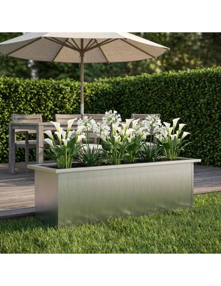 Fioriera da giardino con LED Argento 30 x 100 x 30 cm