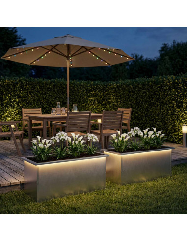 Fioriera da giardino con LED 2 pz Argento 40 x 80 x 40 cm