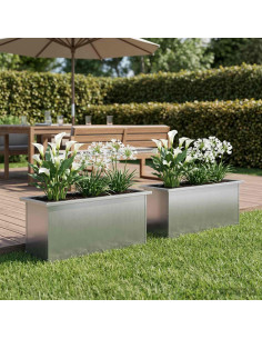 Fioriera da giardino con LED 2 pz Argento 30 x 100 x 30 cm