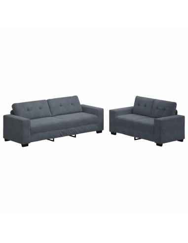 Set divano a 2 pz con Cuscini in Velluto Grigio Scuro