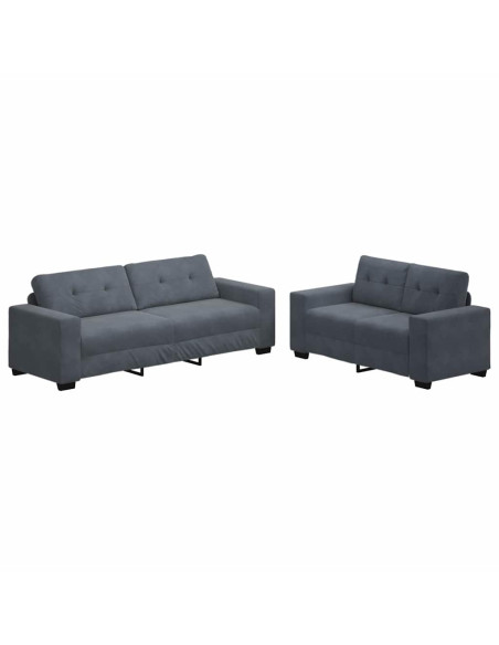 Set divano a 2 pz con Cuscini in Velluto Grigio Scuro
