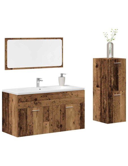 Set Mobili da Bagno 3 pz Legno Antico in Legno Multistrato