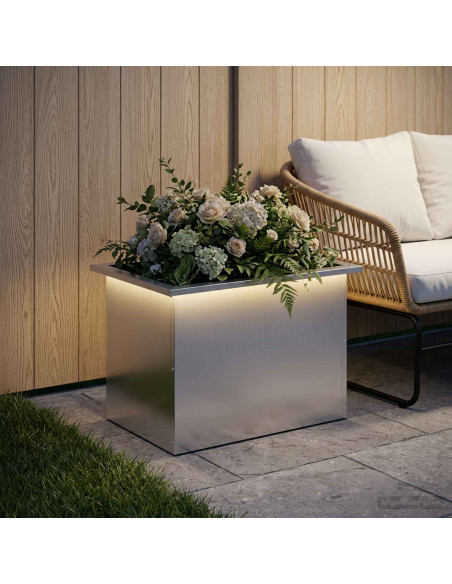 Fioriera da giardino con LED Argento 40 x 60 x 40 cm