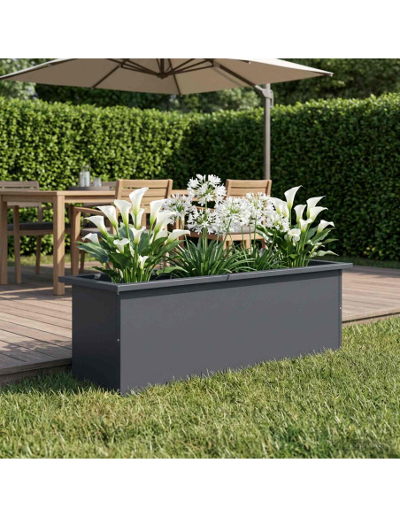 Fioriera da giardino con LED Antracite 30 x 100 x 30 cm Acciaio
