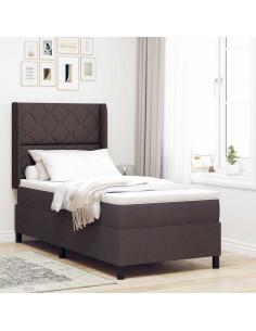 Letto a Sorgente LED Marrone Scuro 90 x 200 cm Tessuto