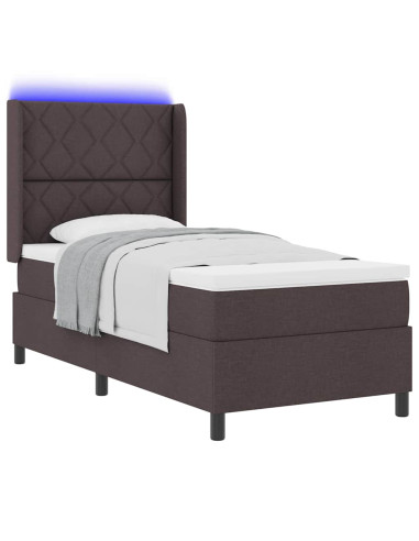 Letto a Sorgente LED Marrone Scuro 90 x 200 cm Tessuto