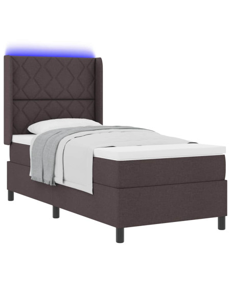 Letto a Sorgente LED Marrone Scuro 90 x 200 cm Tessuto