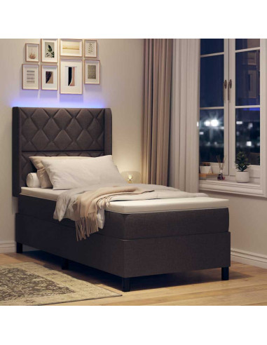 Letto a Sorgente LED Marrone Scuro 90 x 200 cm Tessuto
