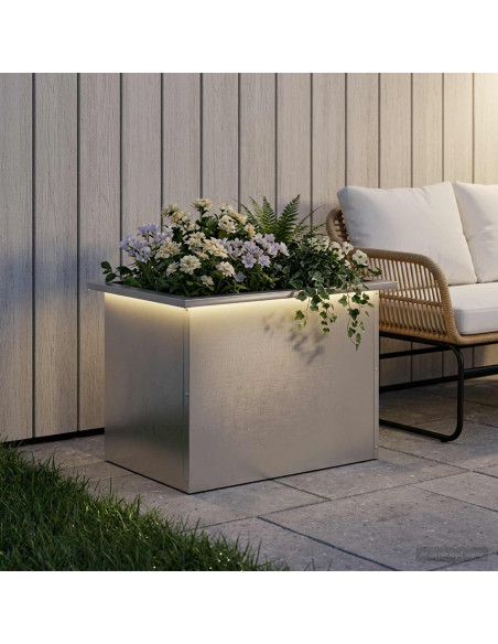 Fioriera da giardino con LED Argento 40 x 60 x 40 cm