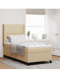 Letto a Sorgente LED con testiera Crema 90 x 200 cm Tessuto