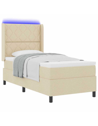 Letto a Sorgente LED con testiera Crema 90 x 200 cm Tessuto