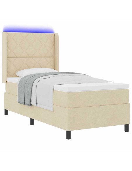 Letto a Sorgente LED con testiera Crema 90 x 200 cm Tessuto