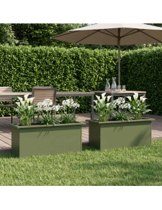 Fioriera da giardino con LED 2 pz Verde Oliva 30 x 80 x 30 cm